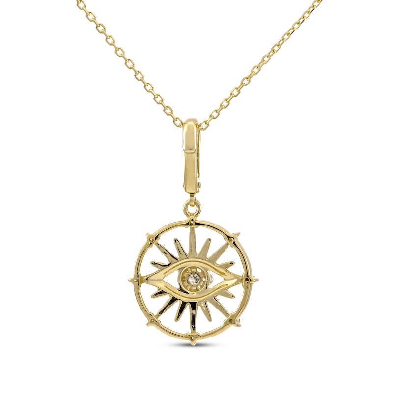Diamond Evil Eye Circle Necklace 1/6 ct tw 10K Yellow Gold 18”