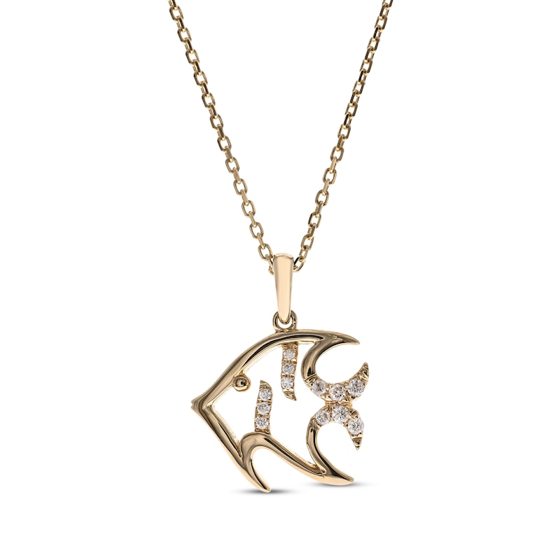 Main Image 1 of Diamond Tropical Fish Necklace 1/15 ct tw 10K Yellow Gold 18&quot;