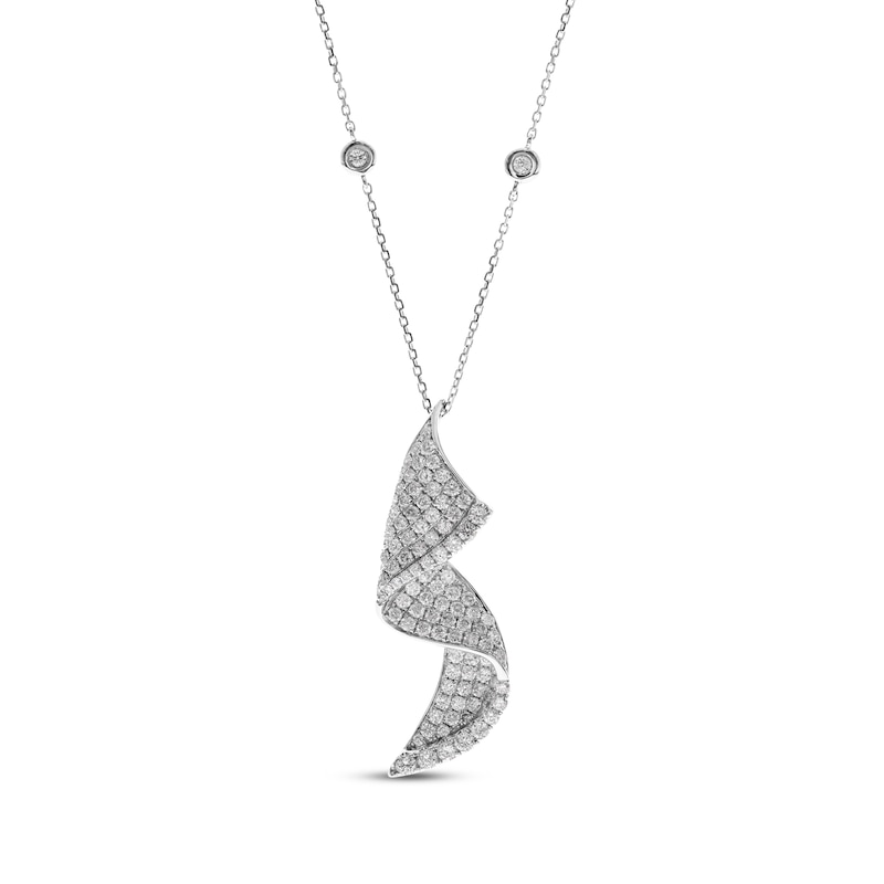 Main Image 1 of Round-Cut Diamond Wavy Ribbon Necklace 1-5/8 ct tw 14K White Gold 18&quot;