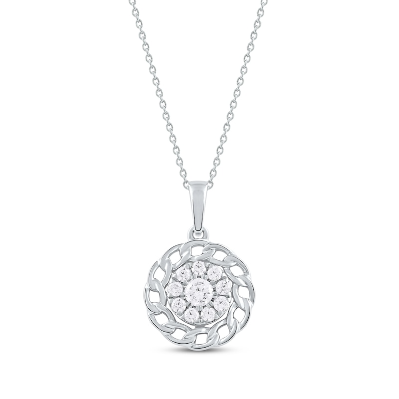 Main Image 1 of Round-Cut Diamond Chain Edge Necklace 1/3 ct tw Sterling Silver 18“