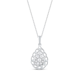 Round-Cut Diamond Pear-Shaped Chain Edge Necklace 1/3 ct tw Sterling Silver 18”