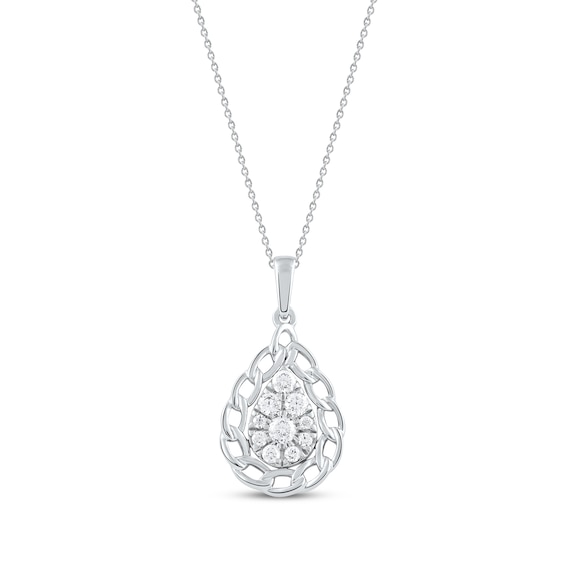 Round-Cut Diamond Pear-Shaped Chain Edge Necklace 1/3 ct tw Sterling Silver 18”