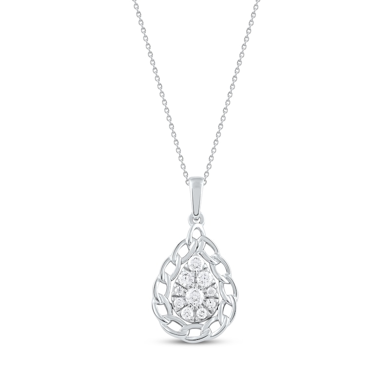 Main Image 1 of Round-Cut Diamond Pear-Shaped Chain Edge Necklace 1/3 ct tw Sterling Silver 18”