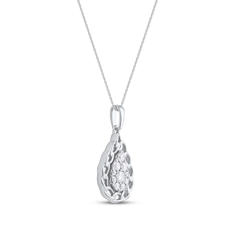 Main Image 2 of Round-Cut Diamond Pear-Shaped Chain Edge Necklace 1/3 ct tw Sterling Silver 18”