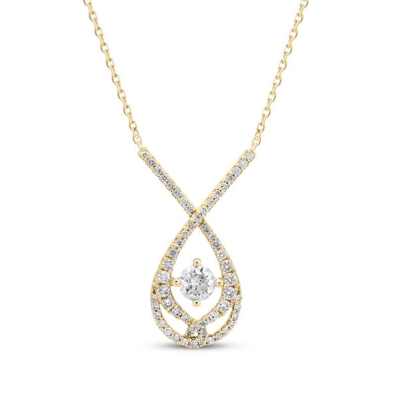 Main Image 1 of Love Entwined Round-Cut Diamond Necklace 1 ct tw 10K Yellow Gold 18&quot;