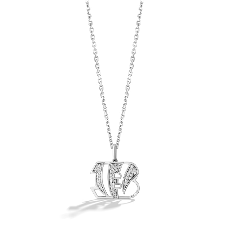 Main Image 1 of True Fans Cincinnati Bengals 1/10 CT. T.W. Diamond Logo Necklace in Sterling Silver