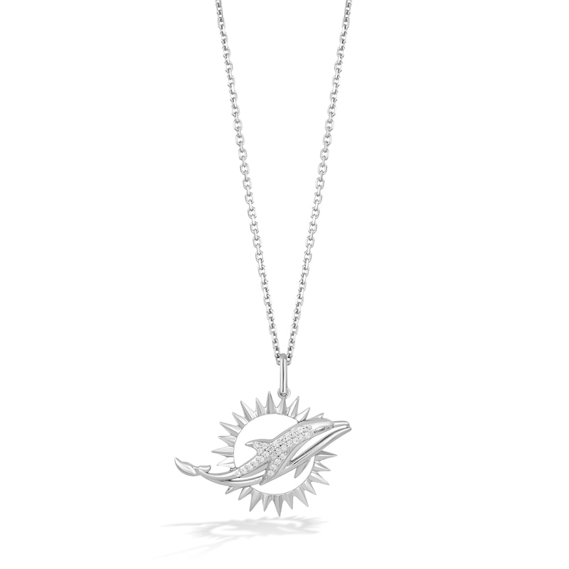 Main Image 1 of True Fans Miami Dolphins 1/10 CT. T.W. Diamond Logo Necklace in Sterling Silver