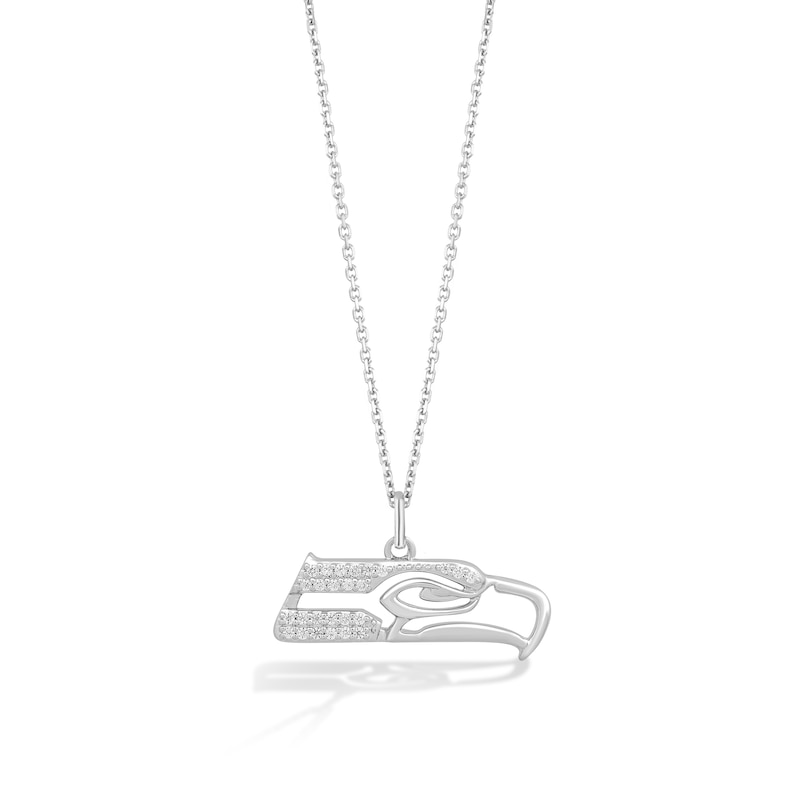 Main Image 1 of True Fans Seattle Seahawks 1/10 CT. T.W. Diamond Logo Necklace in Sterling Silver
