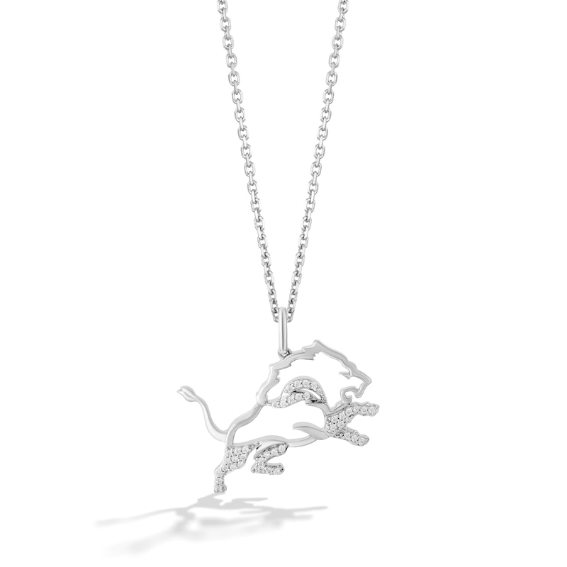Main Image 1 of True Fans Detroit Lions 1/10 CT. T.W. Diamond Logo Necklace in Sterling Silver