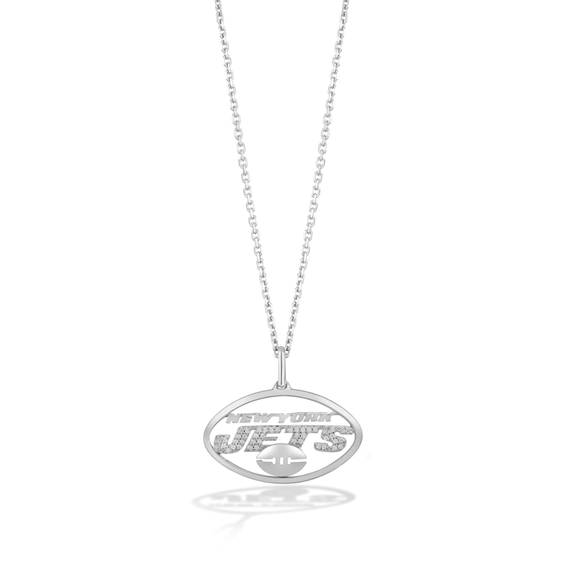 True Fans New York Jets 1/10 CT. T.W. Diamond Logo Necklace in Sterling Silver