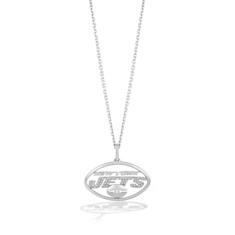 Main Image 1 of True Fans New York Jets 1/10 CT. T.W. Diamond Logo Necklace in Sterling Silver