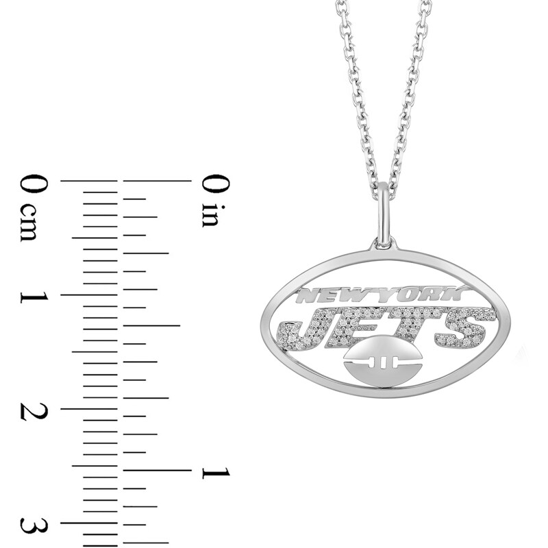 Main Image 2 of True Fans New York Jets 1/10 CT. T.W. Diamond Logo Necklace in Sterling Silver