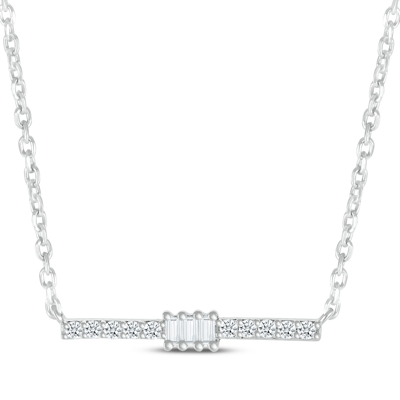Baguette & Round-Cut Diamond Bar Necklace 1/8 ct tw Sterling Silver 18”