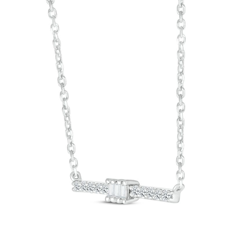 Main Image 2 of Baguette & Round-Cut Diamond Bar Necklace 1/8 ct tw Sterling Silver 18”