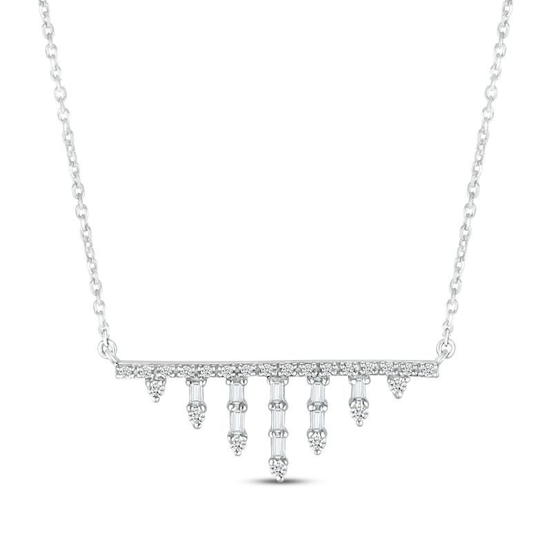 Main Image 1 of Baguette & Round-Cut Diamond Waterfall Bar Necklace 1/4 ct tw 10K White Gold 18”