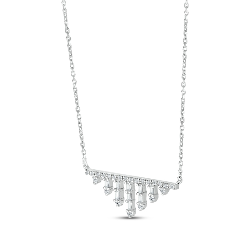 Main Image 2 of Baguette & Round-Cut Diamond Waterfall Bar Necklace 1/4 ct tw 10K White Gold 18”