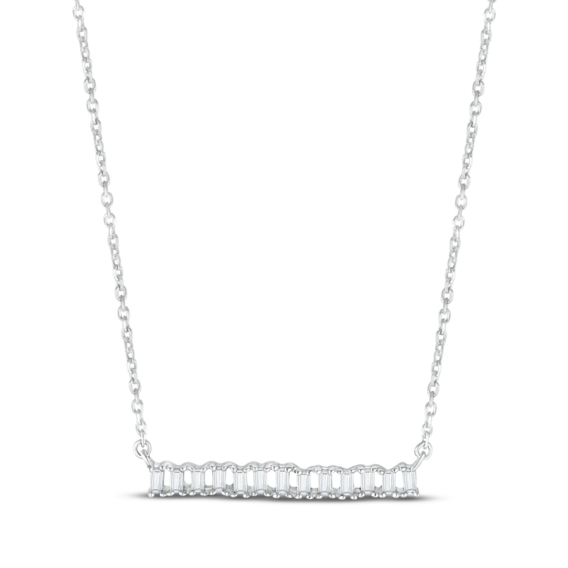 Main Image 1 of Baguette-Cut Diamond Bar Necklace 1/6 ct tw Sterling Silver 18”