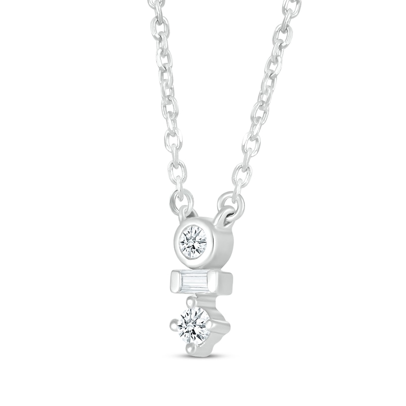 Baguette & Round-Cut Diamond Drop Necklace 1/15 ct tw 10K White Gold 18”