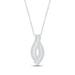 Baguette & Round-Cut Diamond Twist Ribbon Necklace 1/2 ct tw Sterling Silver 18”