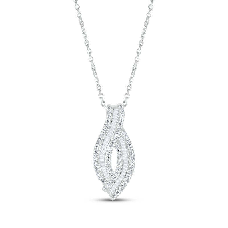 Baguette & Round-Cut Diamond Twist Ribbon Necklace 1/2 ct tw Sterling Silver 18”