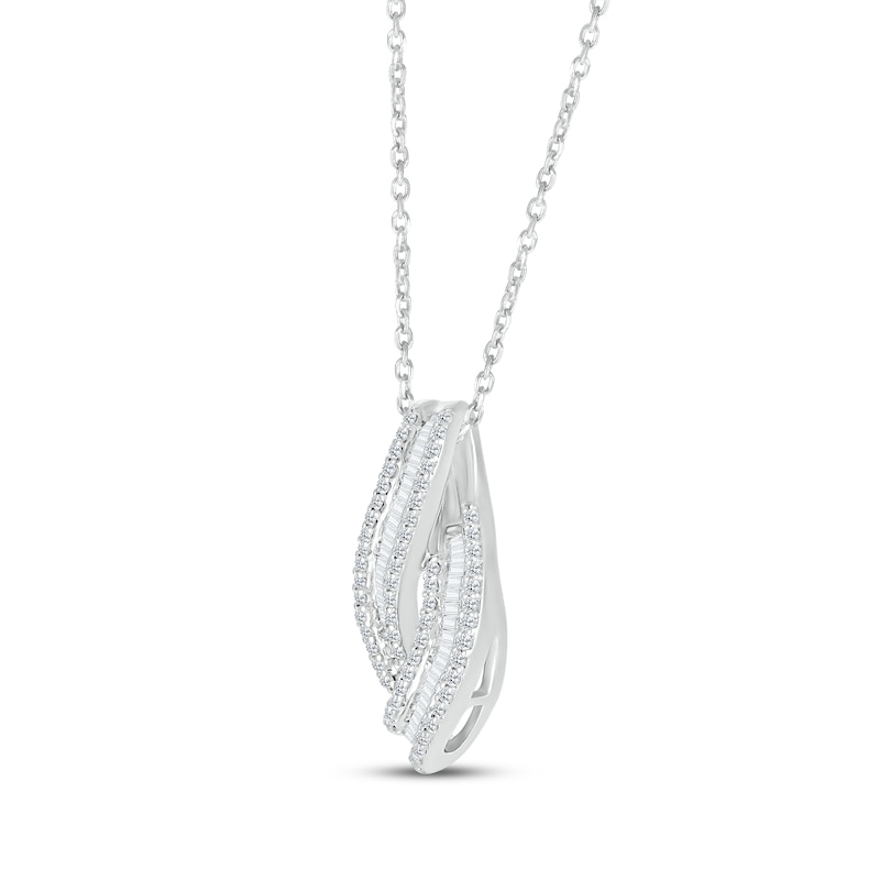 Baguette & Round-Cut Diamond Twist Ribbon Necklace 1/2 ct tw Sterling Silver 18”