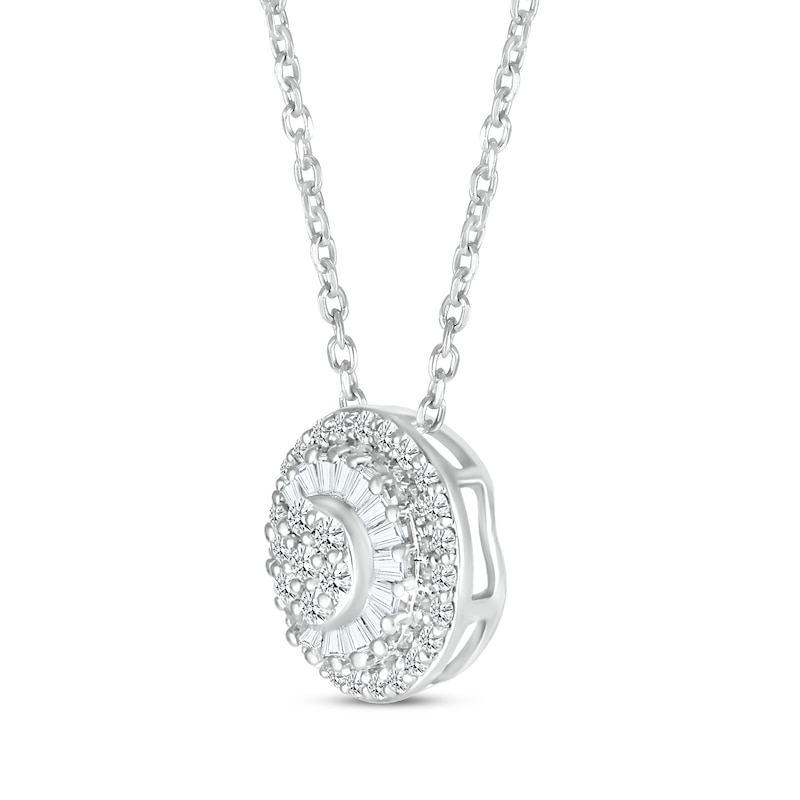 Main Image 2 of Baguette & Round-Cut Diamond Sunburst Drop Necklace 1/4 ct tw Sterling Silver 18”