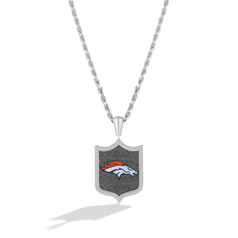 Main Image 1 of True Fans Denver Broncos 1/5 CT. T.W. Diamond and Enamel Reversible Shield Necklace in Sterling Silver