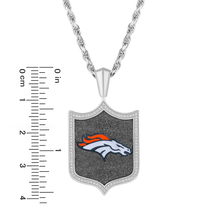True Fans Denver Broncos 1/5 CT. T.W. Diamond and Enamel Reversible Shield Necklace in Sterling Silver