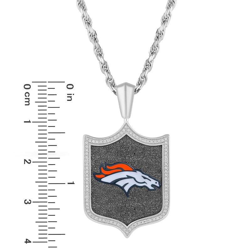 Main Image 3 of True Fans Denver Broncos 1/5 CT. T.W. Diamond and Enamel Reversible Shield Necklace in Sterling Silver