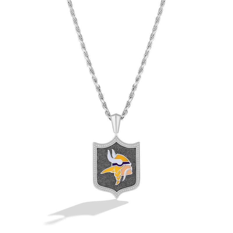 Main Image 1 of True Fans Minnesota Vikings 1/5 CT. T.W. Diamond and Enamel Reversible Shield Necklace in Sterling Silver