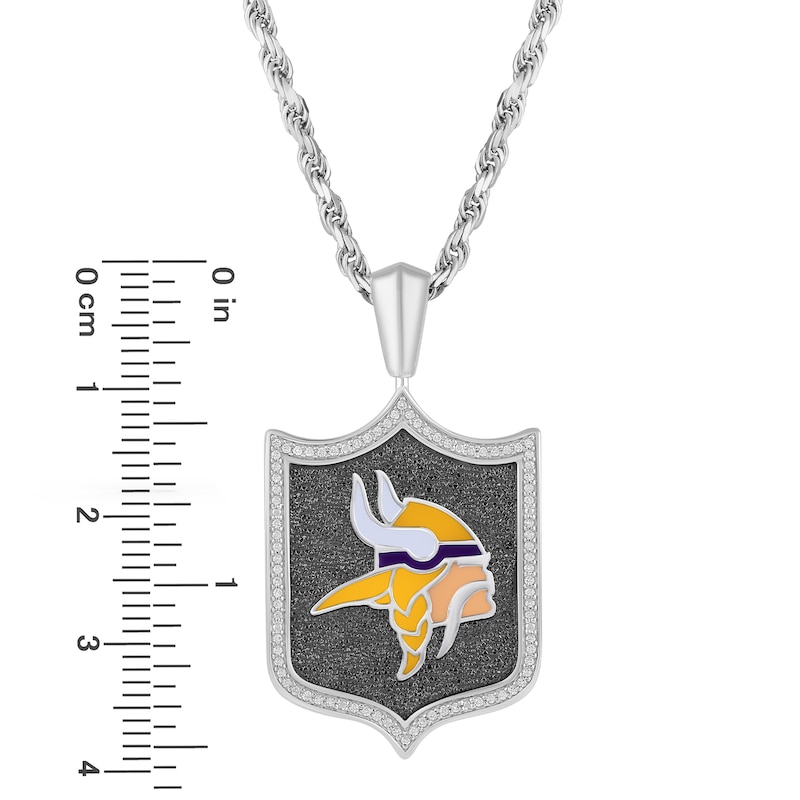 Main Image 3 of True Fans Minnesota Vikings 1/5 CT. T.W. Diamond and Enamel Reversible Shield Necklace in Sterling Silver