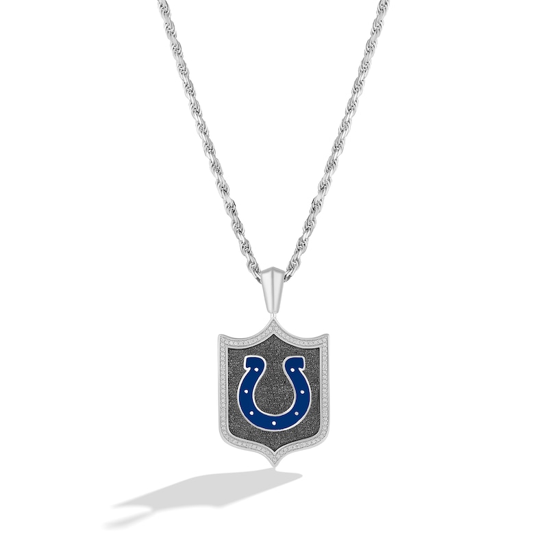Main Image 1 of True Fans Indianapolis Colts 1/5 CT. T.W. Diamond and Enamel Reversible Shield Necklace in Sterling Silver