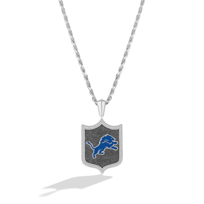 Main Image 1 of True Fans Detroit Lions 1/5 CT. T.W. Diamond and Enamel Reversible Shield Necklace in Sterling Silver