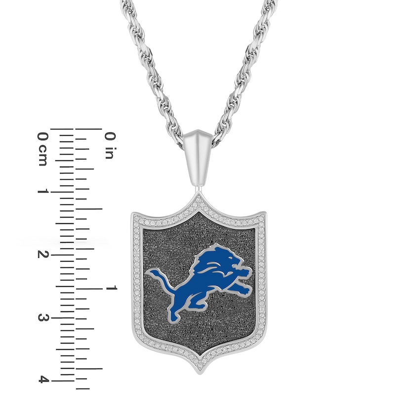 Main Image 3 of True Fans Detroit Lions 1/5 CT. T.W. Diamond and Enamel Reversible Shield Necklace in Sterling Silver