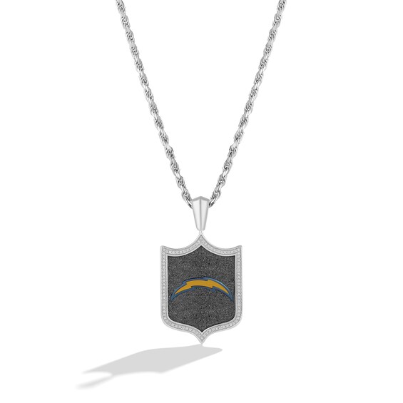 True Fans Los Angeles Chargers 1/5 CT. T.W. Diamond and Enamel Reversible Shield Necklace in Sterling Silver