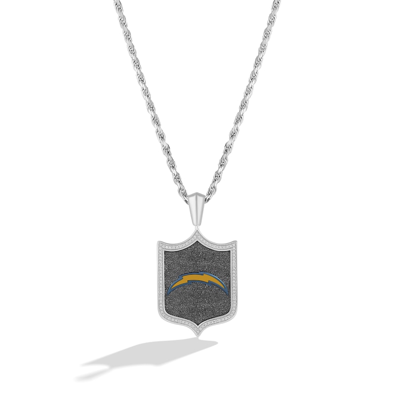 Main Image 1 of True Fans Los Angeles Chargers 1/5 CT. T.W. Diamond and Enamel Reversible Shield Necklace in Sterling Silver