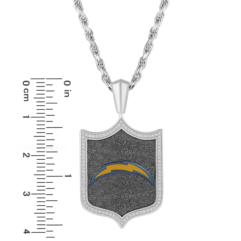 True Fans Los Angeles Chargers 1/5 CT. T.W. Diamond and Enamel Reversible Shield Necklace in Sterling Silver
