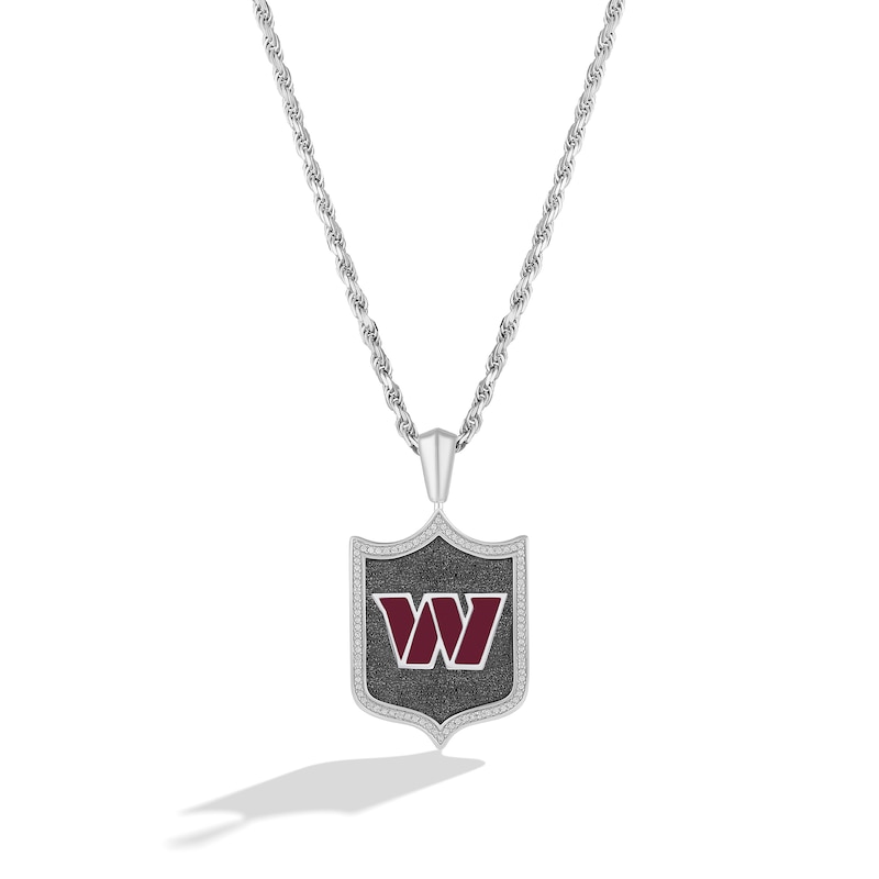 Main Image 1 of True Fans Washington Commanders 1/5 CT. T.W. Diamond and Enamel Reversible Shield Necklace in Sterling Silver