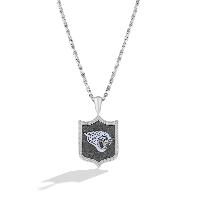 True Fans Jacksonville Jaguars 1/5 CT. T.W. Diamond and Enamel Reversible Shield Necklace in Sterling Silver