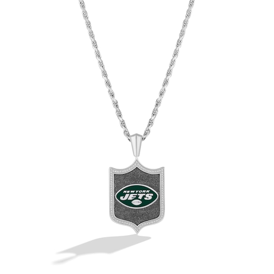 True Fans New York Jets 1/5 CT. T.W. Diamond and Enamel Reversible Shield Necklace in Sterling Silver
