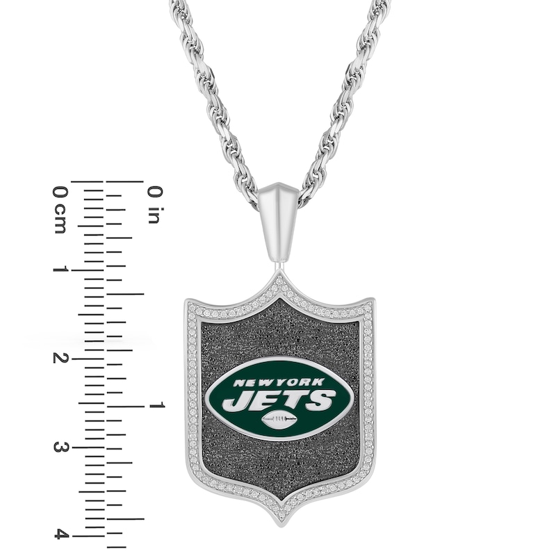 True Fans New York Jets 1/5 CT. T.W. Diamond and Enamel Reversible Shield Necklace in Sterling Silver