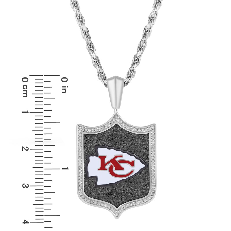 True Fans Kansas City Chiefs 1/5 CT. T.W. Diamond and Enamel Reversible Shield Necklace in Sterling Silver