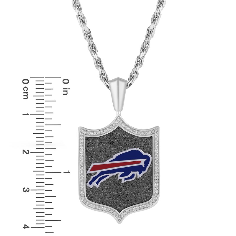 True Fans Buffalo Bills 1/5 CT. T.W. Diamond and Enamel Reversible Shield Necklace in Sterling Silver