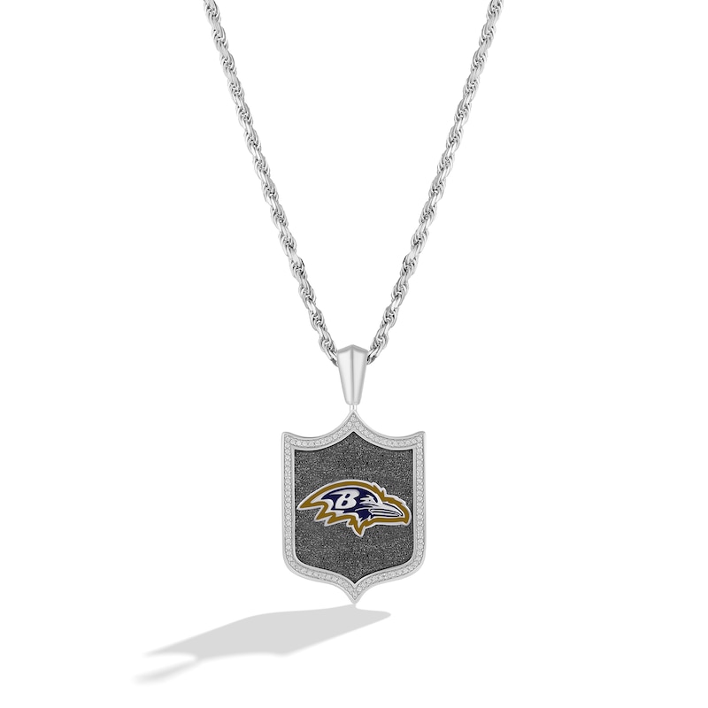 True Fans Baltimore Ravens 1/5 CT. T.W. Diamond and Enamel Reversible Shield Necklace in Sterling Silver