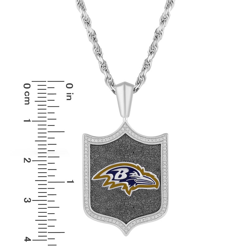 Main Image 3 of True Fans Baltimore Ravens 1/5 CT. T.W. Diamond and Enamel Reversible Shield Necklace in Sterling Silver