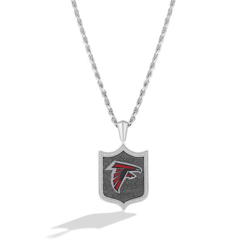 Main Image 1 of True Fans Atlanta Falcons 1/5 CT. T.W. Diamond and Enamel Reversible Shield Necklace in Sterling Silver
