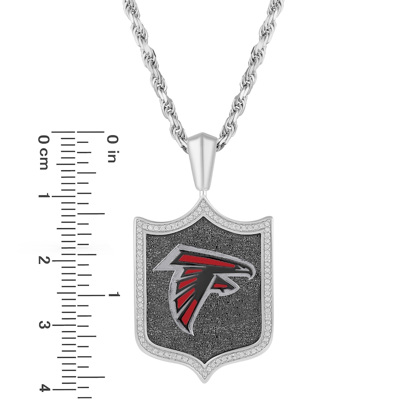 Main Image 3 of True Fans Atlanta Falcons 1/5 CT. T.W. Diamond and Enamel Reversible Shield Necklace in Sterling Silver