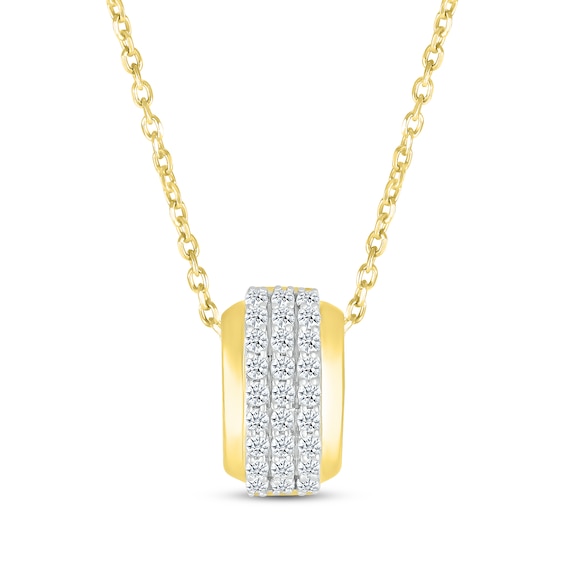 Round-Cut Diamond Three-Row Barrel Necklace 1/5 ct tw 10K Yellow Gold 18”