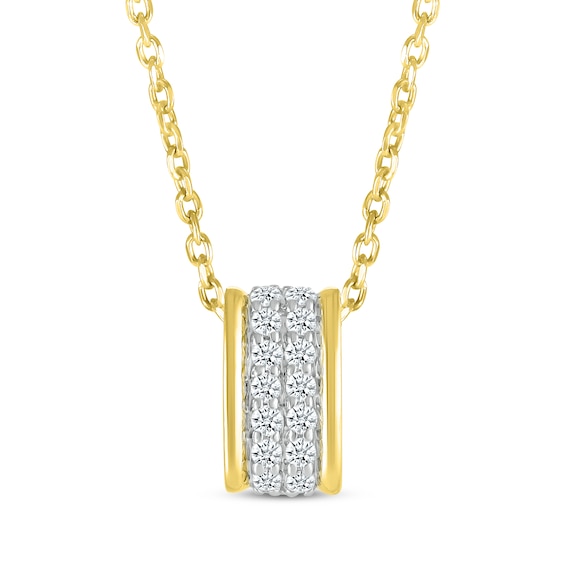 Round-Cut Diamond Two-Row Barrel Necklace 1/10 ct tw 10K Yellow Gold 18”
