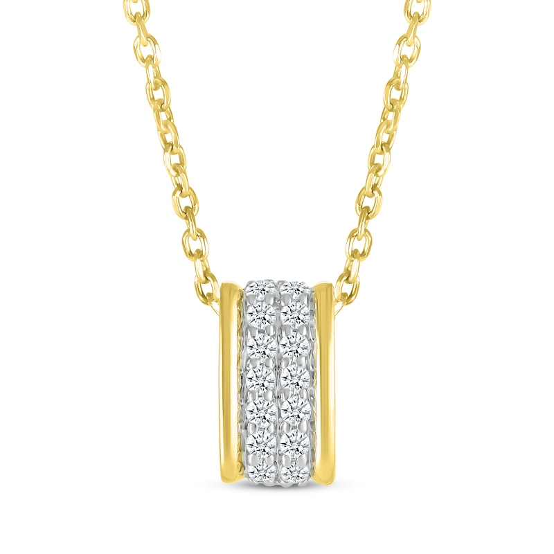 Main Image 1 of Round-Cut Diamond Two-Row Barrel Necklace 1/10 ct tw 10K Yellow Gold 18”
